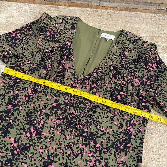 Reiss Ciara Olive Pink Animal Leopard Patterned Pleated Dress Mini Cocktail: 12 - Picture 10 of 11